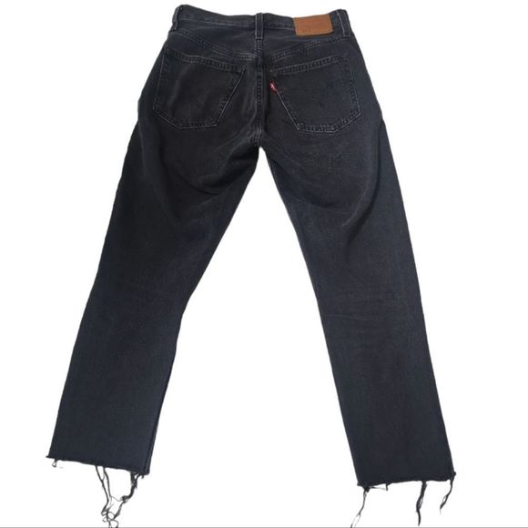 LEVI'S Black 501 Skinny Distressed Raw Hem Jeans Denim Pants Size 23x28 - Picture 4 of 9